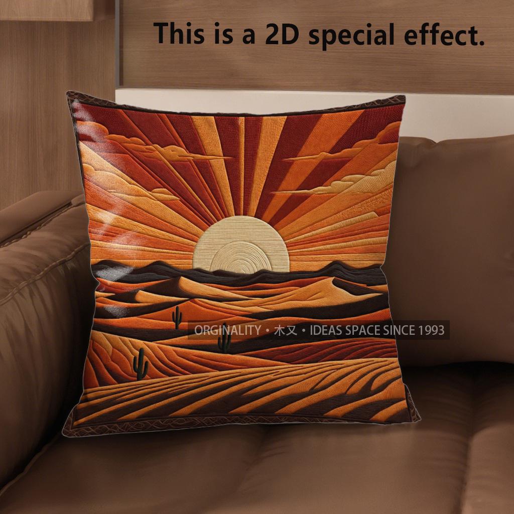 2D Retro Desert Sunset Cactus Throw Pillow Covers** Pattern Cushion Cover Suitable For Sofa Bedroom Car Pillow Cover
