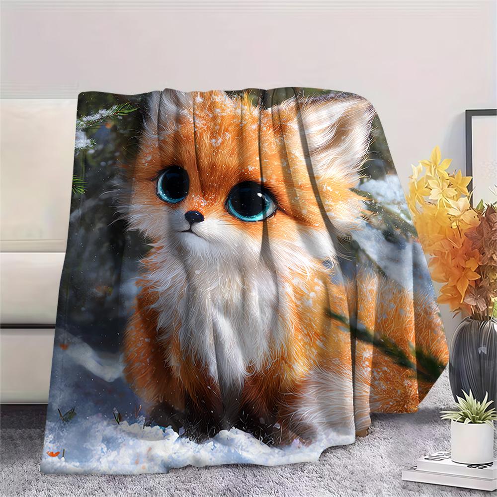 Fox Print Flannel Blanket, High quality Comfortable for All Seasons, Home Decor, Warmth and Comfort, Perfect for Christmas Gifts