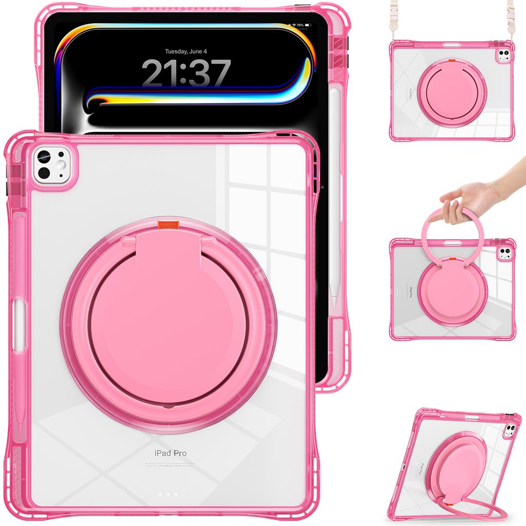 For iPad Pro 13 (2024) Case with Shoulder Strap Kickstand PC+TPU+Acrylic Tablet Cover