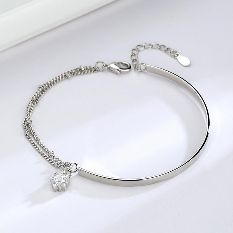 

CIAXY Silver Color Inlaid Zircon Five-pointed Star Bracelets for Women Double Laye Chain Bracelet Bangle Friends Luxury Jewelry