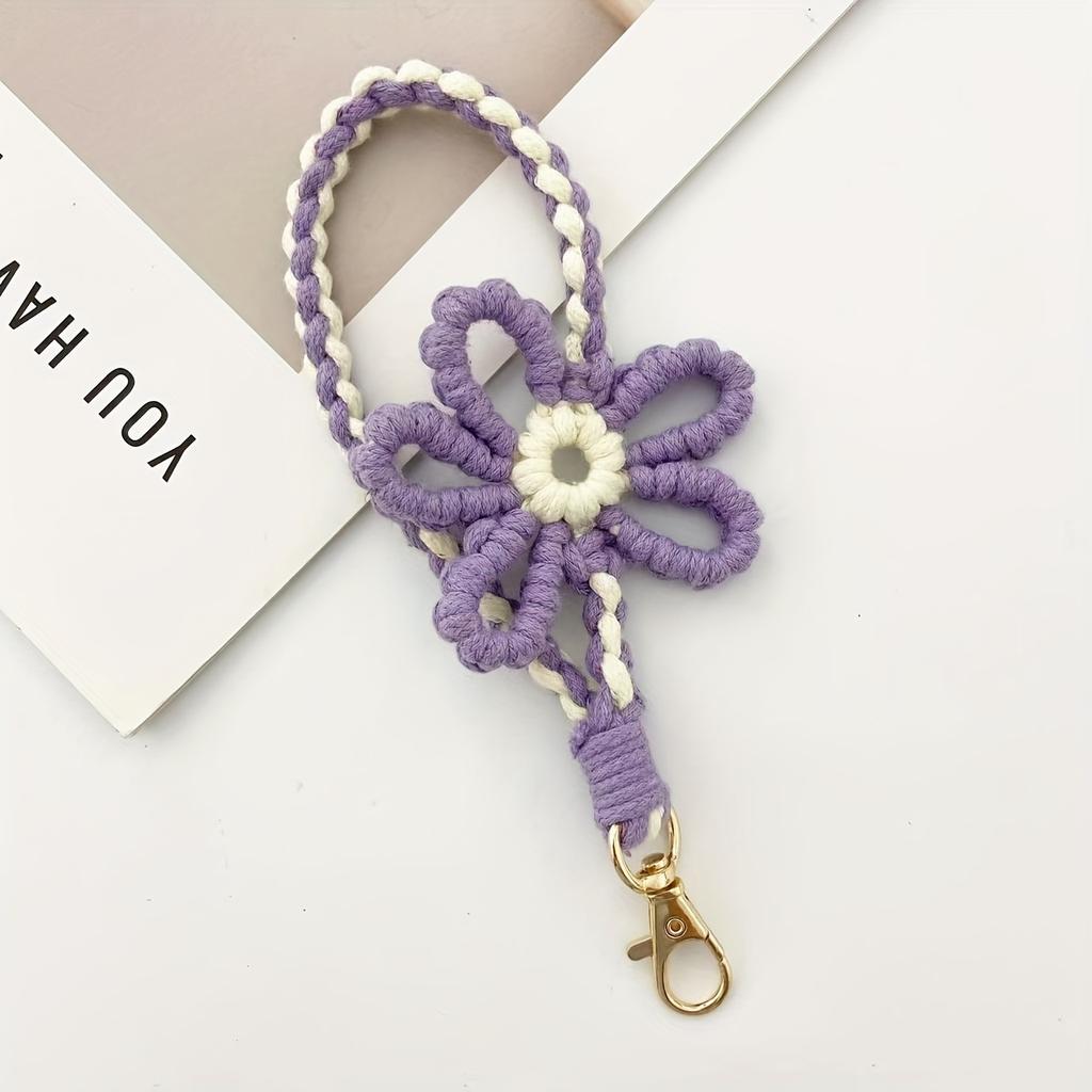 1pc Handmade Crochet Flower Keychain & Phone Charm Colorful Yarn Material, Decorative Floral Design, Festive Key Organizer Christmas Present for Women