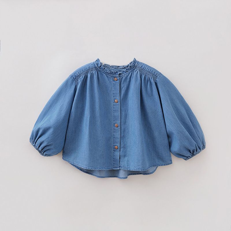 Mark Jenny Retro Literary Style Girls  Lace Denim Shirt Baby Shirt 2026 Spring New Style 560151 Light Denim 90