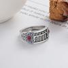 Adjustable Open Ring With Vintage Abacus Motif Oxidized Red Agate Inlay Sterling Unisex Boho Retro Jewelry