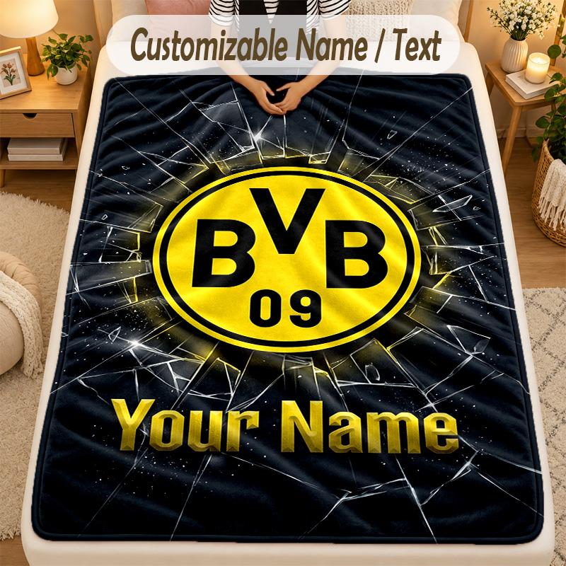 Flannel BlanketBorussia Dortmund Custom Name Text Personalized Soft Warm Throw Blanket Home Decor Gift
