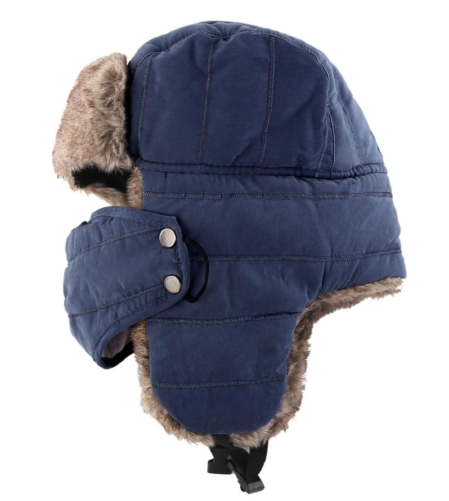 Conectaile Outdoor Unisex Winter Warm Pilot Cap with Ear Windproof Trapper Hat with Navy Blue Flaps, Mask,