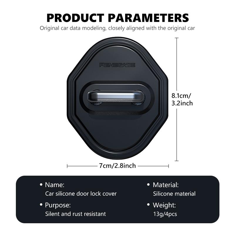 AJW7   For Jeep Car Door Lock Buckle Anti-collision Cover Mute Damping Protector Pad Grand Cherokee Wrangler JK Renegade Gladiator