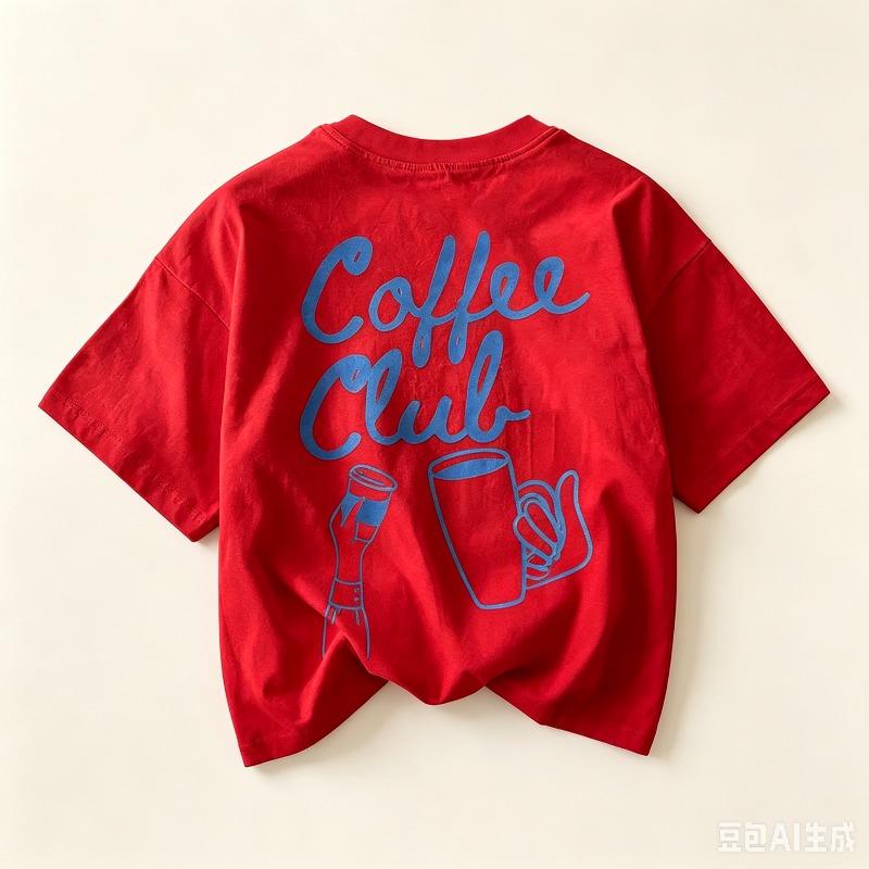 Soft Cotton Casual Tops Aesthetic Coffee Club Handwritten Font Print Front And Back Coffee Cup Pattern Loose Tshirt For Wear