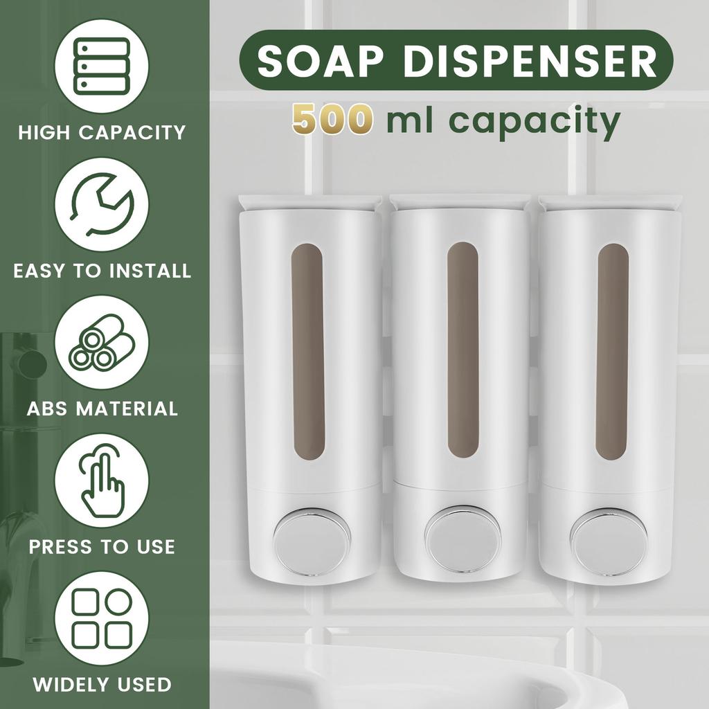 500ml Wall Mounted Bathroom Liquid Soap Dispenser Three Head Soap Conditioner Dispenser With Clear Window for Home Hotel SPA Use