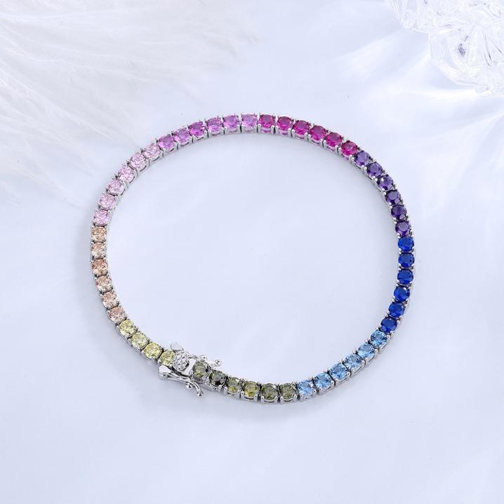 18CM Vícebarevný Stříbrný Náramek Tennisový Náramek 3 MM Barevné Zirkonové Náramky