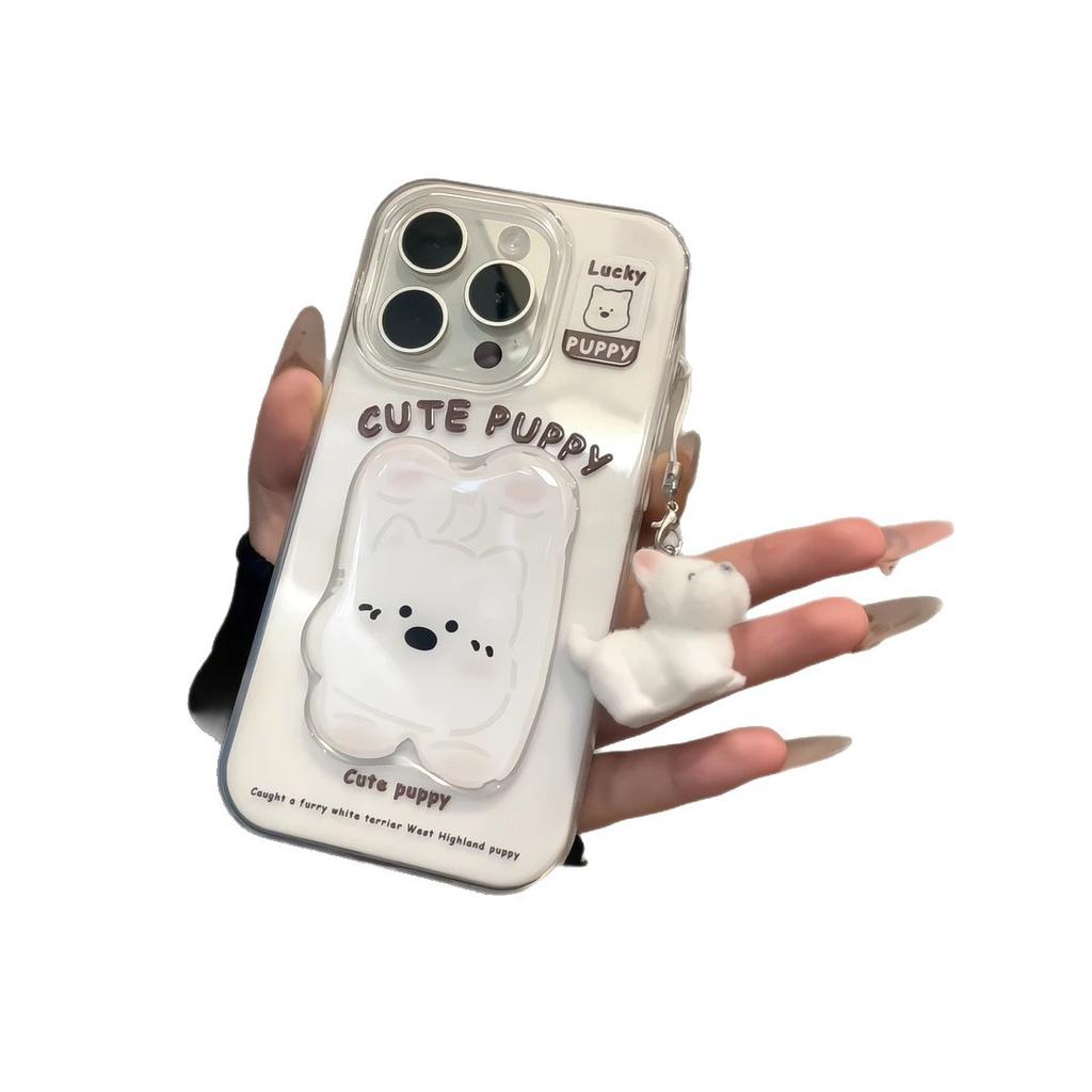 Cute three-dimensional West Highland patch for iPhone Apple 17pro mobile phone case 16 pendant 15IMD14 hard 13