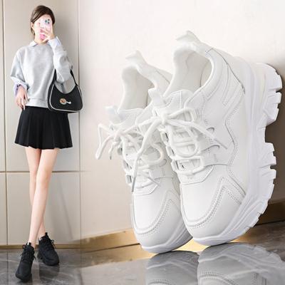Pantofi de damă cu platformă albă, toamnă, cu șireturi, cu fundul gros, pantofi sport pentru femei, piele PU, pantofi de mers respirabil pentru femei