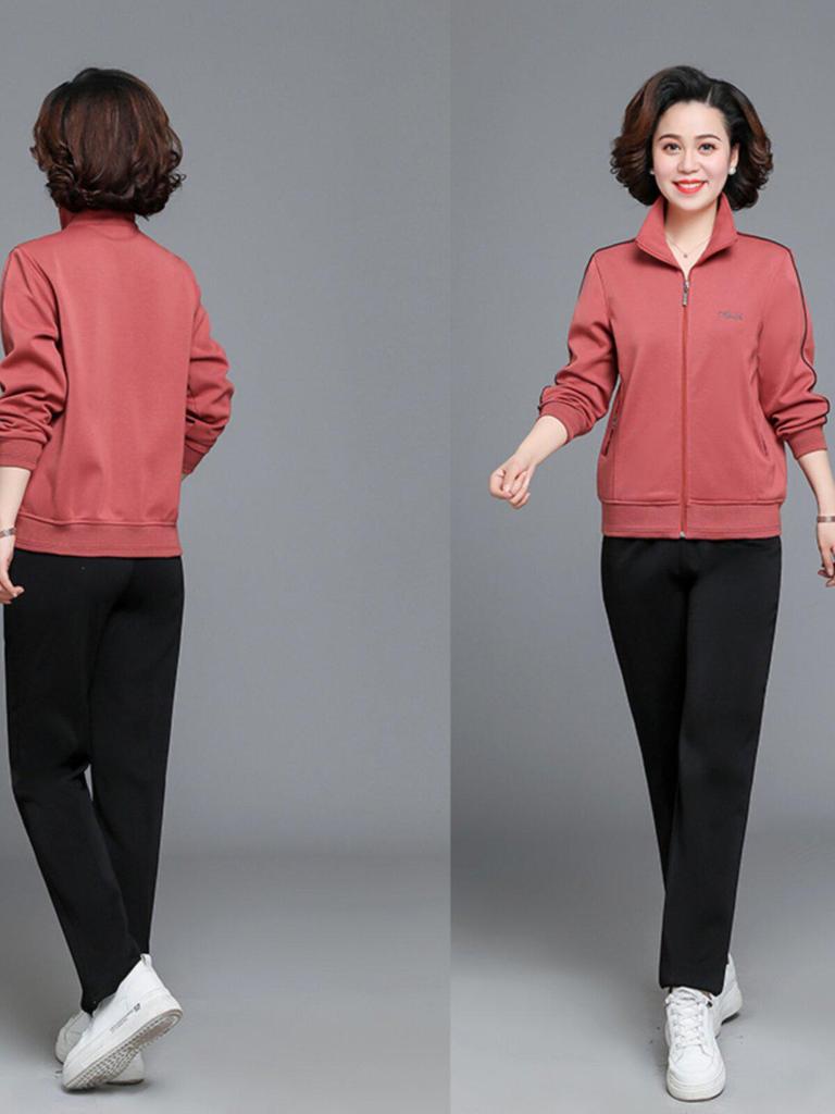 Mom's Sportswear: Loose Straight Leg Suit - Plus Size Spring/Autumn Women's Jacket for Square Dance Team.