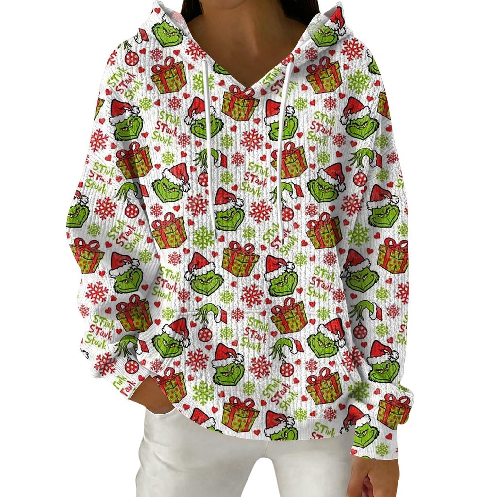 Women's Fashion Casual Christmas Print Pullover Long-Sleeve Hooded Sweatshirt