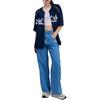 MLB New York Yankees SS24 Embroidered Logo Loose Straight Leg Jeans Women Jeans Light-Blue 3FDPB0341-50BLL