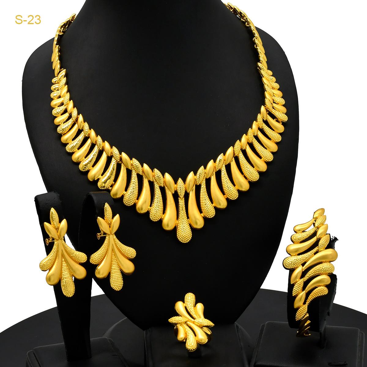 

Dubai 24k Gold Plated Jewelry Four-piece Set India Middle East Dubai Bridal Jewelry 2026 45CM