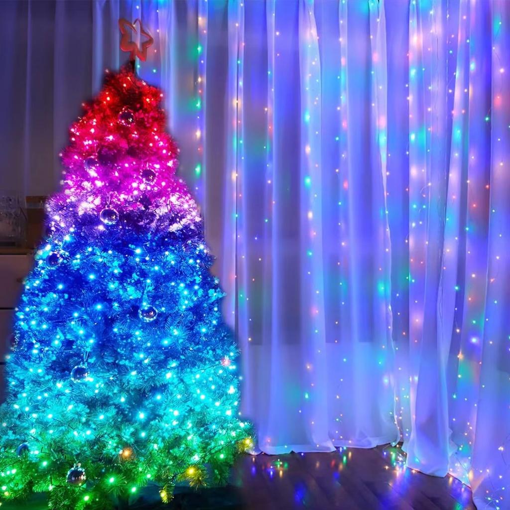 USB 3x1M Curtain String Lights 100 LED Fairy Lights with Remote Control 8 Modes Copper Wire for Room Window Christmas Wedding Party Decor