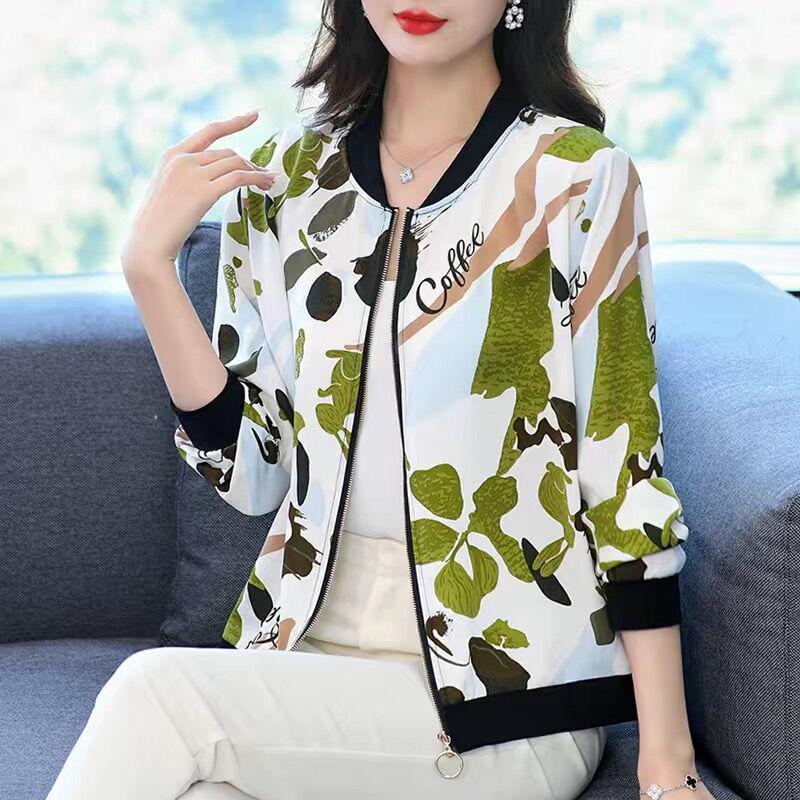 2026 Summer Plus Size Chiffon Sunscreen Coat for Middle-Aged Women - Lightweight Printed Jacket