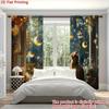 Floral Moon Cat Printed Curtain Window Drapes Bedroom Living Room Decor Polyester Set Of 2 Made With Rod Pocket Washable Great Ready
