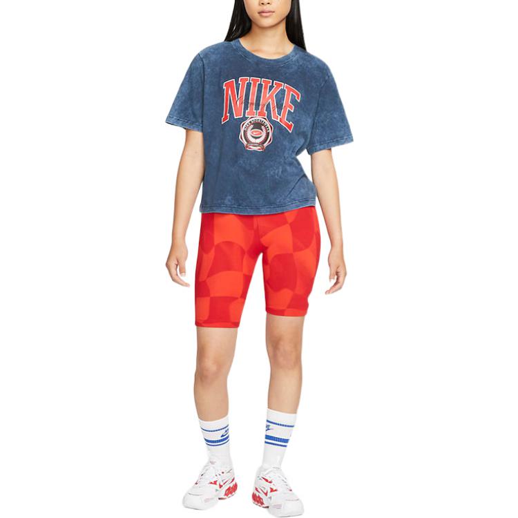Nike Graphic Print Casual Breathable Short-Sleeve Round-Neck T-Shirt Women Tops Light-Sea-Blue DR9010-451