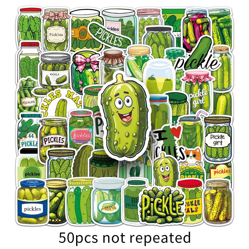50 Sheets Cucumber Cartoon Cool Decorative Stickers for Scooters, Power Banks, and Stationery Boxes