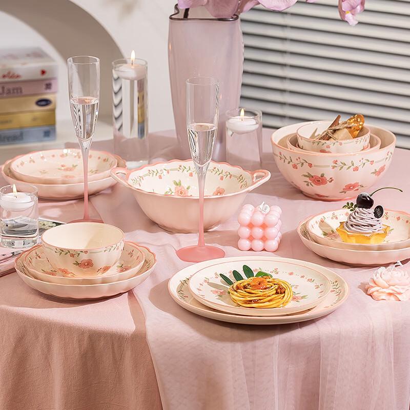 Cream Style Peach Blossom Ceramic Dinnerware