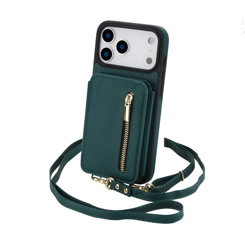 Zipper Wallet Case for iPhone 17/16e/16 Pro Max iPhone Air Women Crossbody Purse Credit Card Holder Lanyard Flip Kickstand Cover