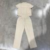 Men's European & American Linen Short Sleeve Shirt and Long Pants Set for Summer