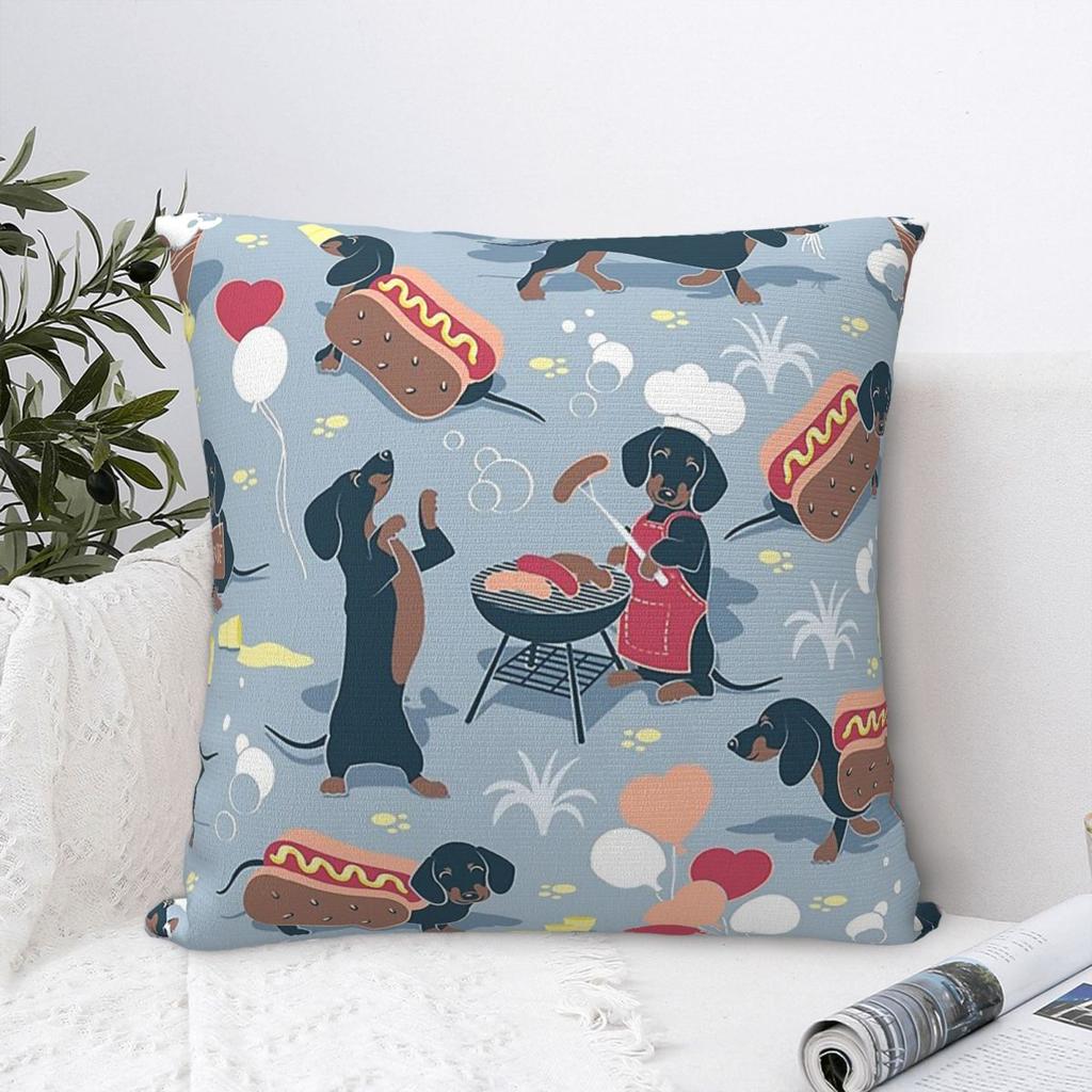 Hot Dogs And Dachshunds Pillowcase Polyester Cushion Cover Decor Wiener Sausage Doxie Pillow Case Cover Home Zipper 40X40cm