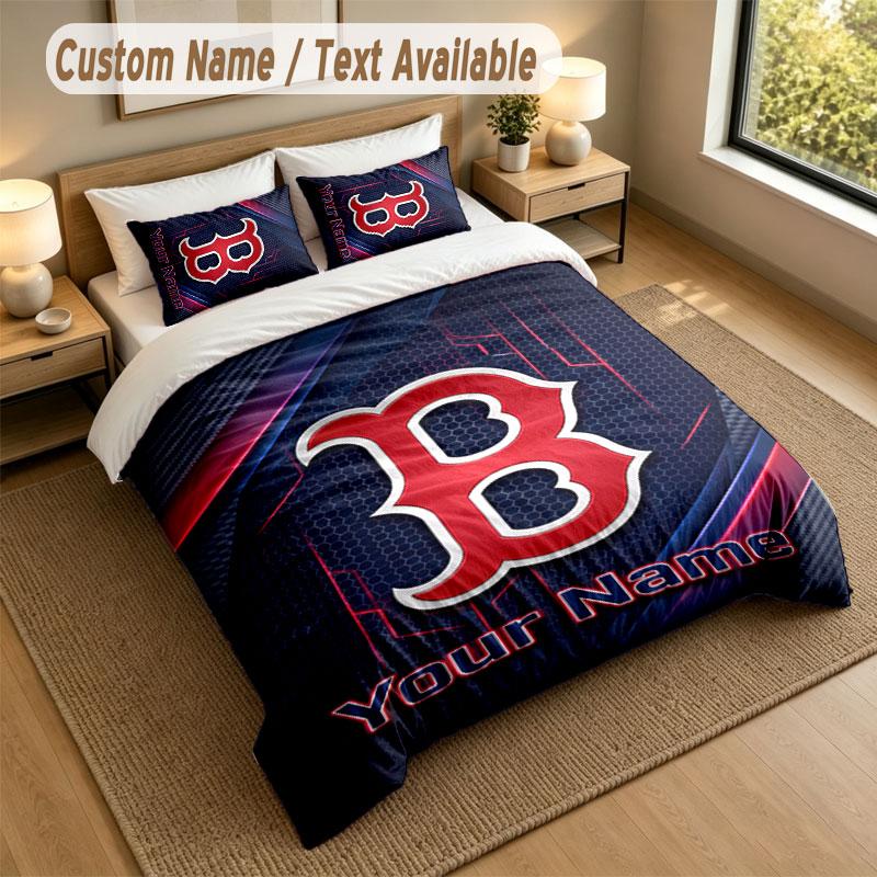 Bedding Set 1 Duvet Cover 2 Pillowcases Boston Red Sox Print Soft Bed Linen Bedroom Decor
