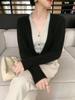 2025 V-neck Button-up Cashmere Knit Cardigan - Korean Style, Loose Fit, Slimming, Fake Two-piece Jacket for Women