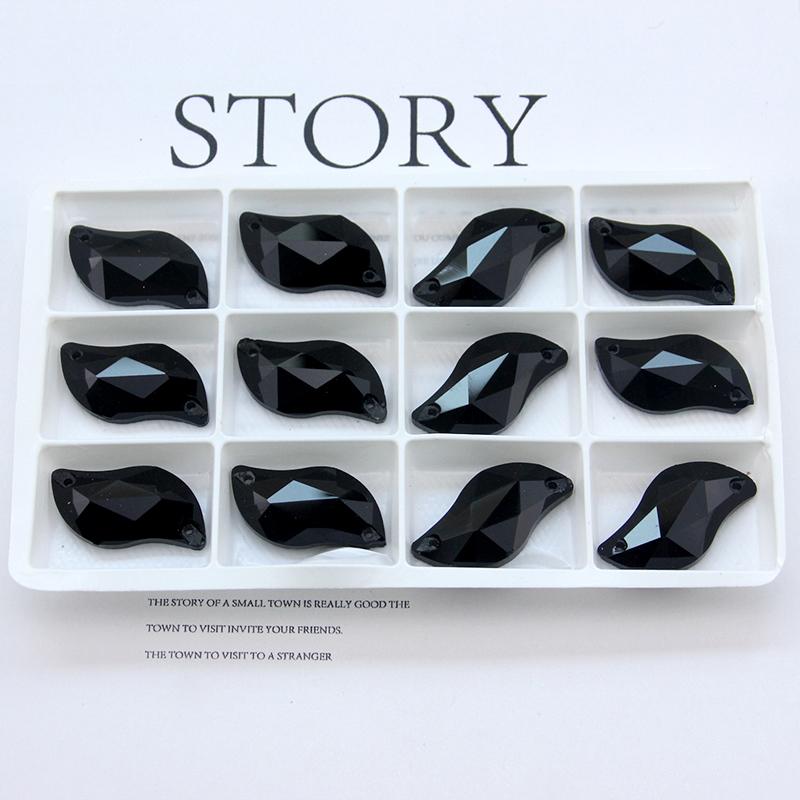 All Size All Color Ab S Shape Sew On Rhinestone Leaf Glass Crystal Sewing Flatback 2 Holes 6*12 10*20 14*30 for Dress Decoration