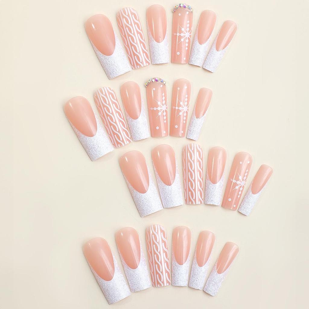 3XL Winter Weihnachten Schneeflocke Strass Französische Spitzen Aufdrücknägel