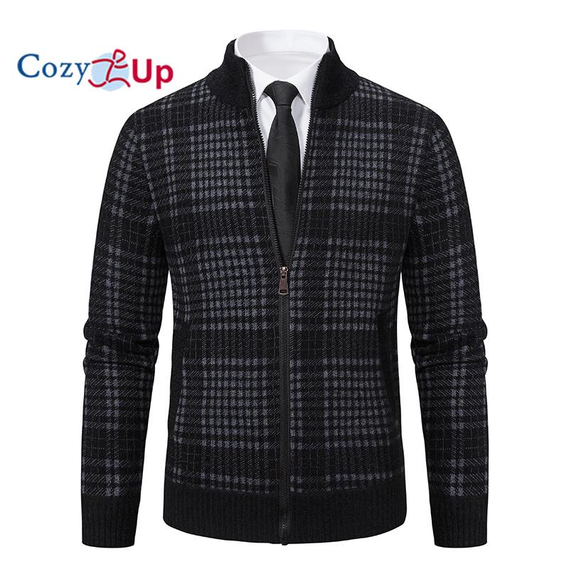 Cozy Up Men's Knitted Sweater Slim Turtleneck Long Sleeves Casual Plaid Jacket