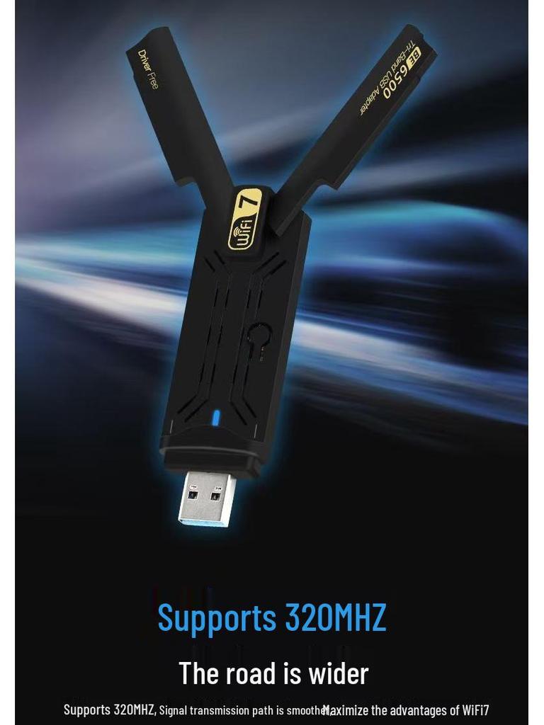Wi-Fi 7 Tri-Band USB Wireless Network Adapter for Desktop & Laptop - No Driver Needed, Ideal for Gaming