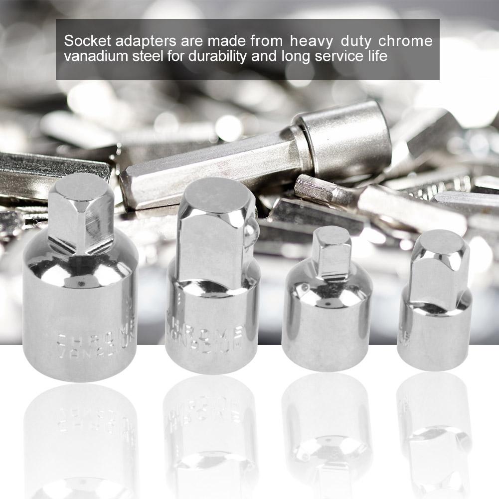 4Pcs Silver     Steel Socket Adapter Reducers 1Celsius2 , 3Celsius8 , 1Celsius4  Wrench Adapter