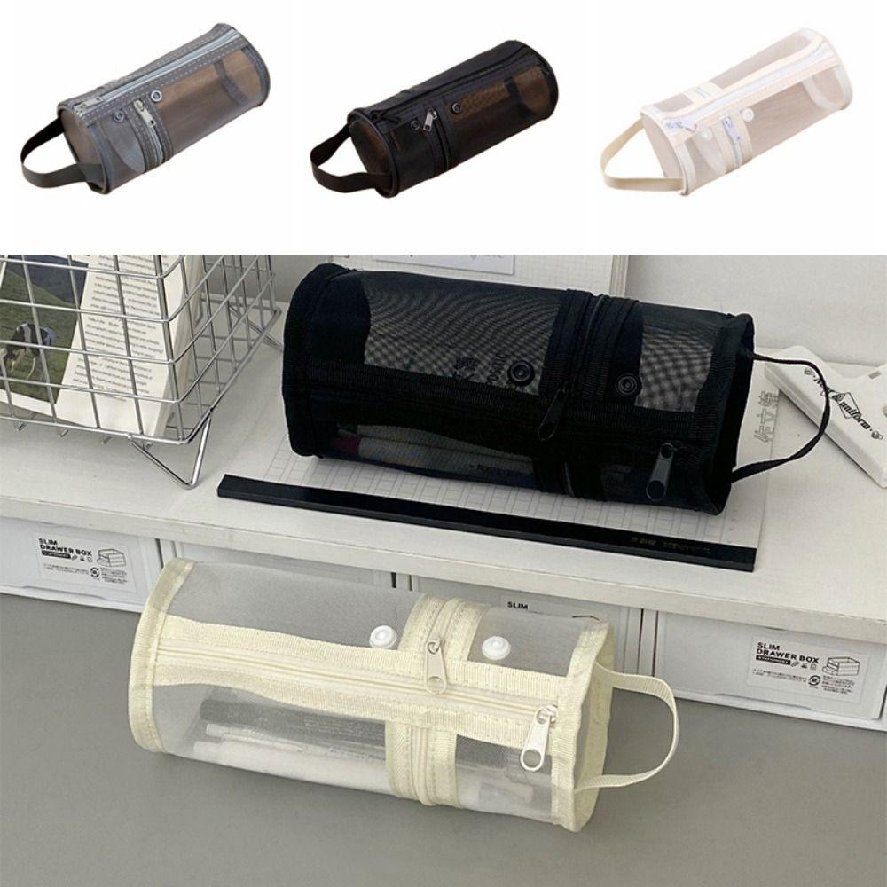 Simple Mesh Pencil Case Portable Stationery Storage Organizer Mesh Pen Holder  Bag  School Supplies