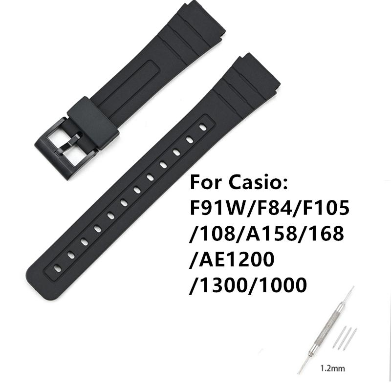 18mm TPU Resin Strap for Casio F-91W F-84 F-105/108 A-158/168 AE-1200/1300 Watch Band Waterproof Sport Bracelet Accessories