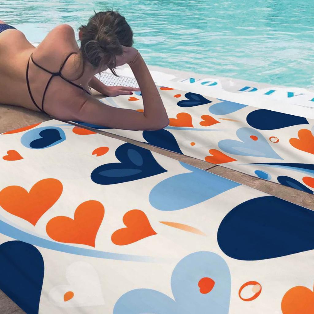 Love Symbol Pattern Digital-printed Polyester Superfine Fiber Double-sided Fleece Beach Vacation Bath Towel, Beach Towel