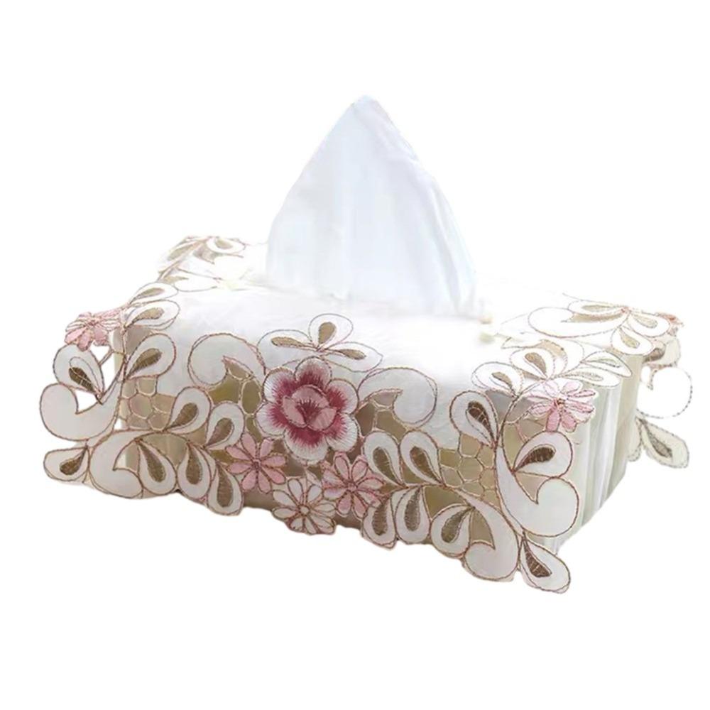 New Lace Fabric Tissue Box Cover Pastoral Style Embroidery Table Tableclot Vintage Hollow Table Runner Home Decor