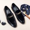 British Men Velvet Patchwork Leather Shoes Pointed Toe Metal Chain Loafers Wedding Dress Prom Groom Footwear Zapatos Hombre