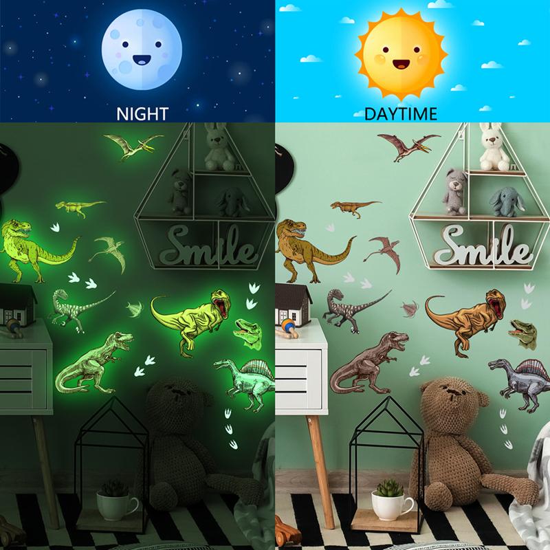 Lifelike Jurassic Dinosaur Luminous Wall Decals Vinyl Stickers Glow In The Dark For Living Room Kids Bedroom Diy Home Decoration