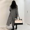 Women Autumn Winter Woolen Coat Women Double Breasted Coat Korean Houndstooth Mid-Length Woolen Coat Lady Winter Jacket