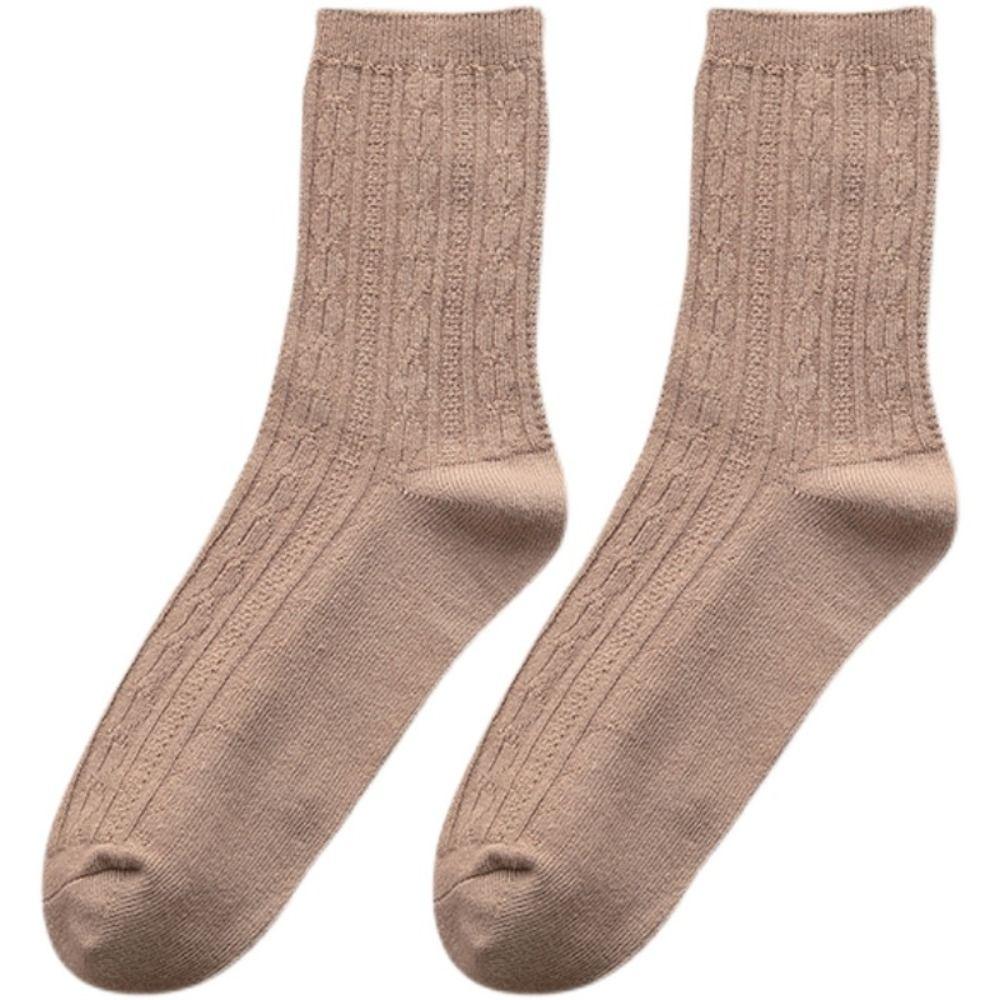Retro Trendy Solid Color Stripe Middle Tube Hosiery Cotton Women Wool Socks Korean Style Socks