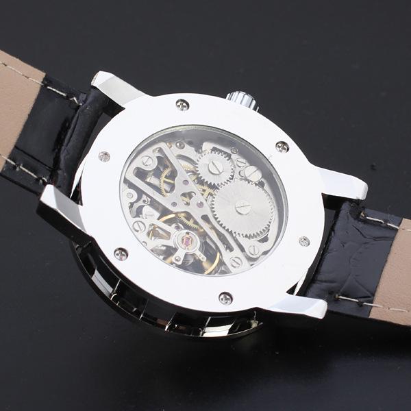 T-WINNER Gear Bezel Mechanical Watch with Hollow Dial & Leather Strap for Men and Women