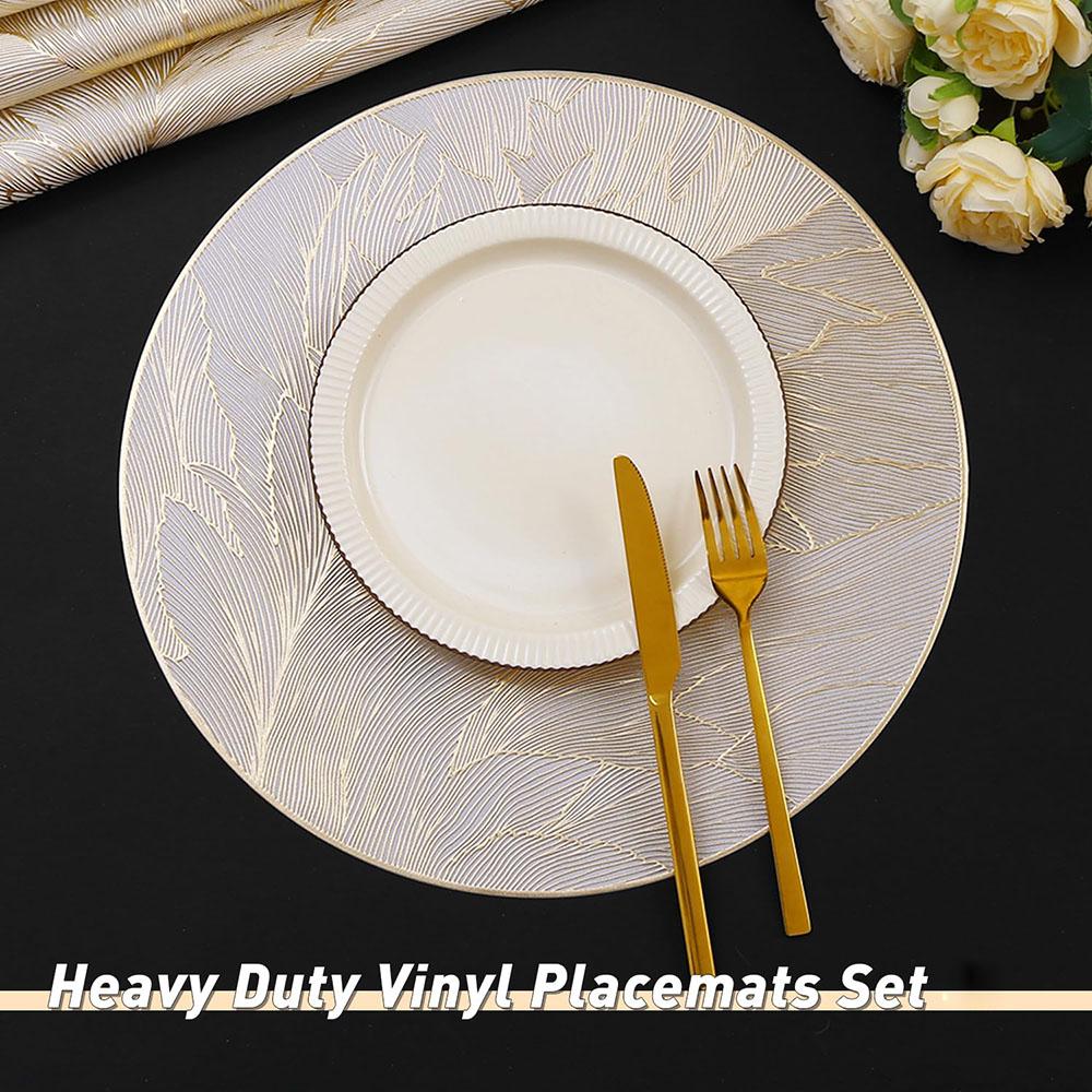 BUYYES Round Placemats Heat Resistant Non-Slip Table Mats for Dinner Wedding Party Holiday Wipeable Place Mat Table Decor