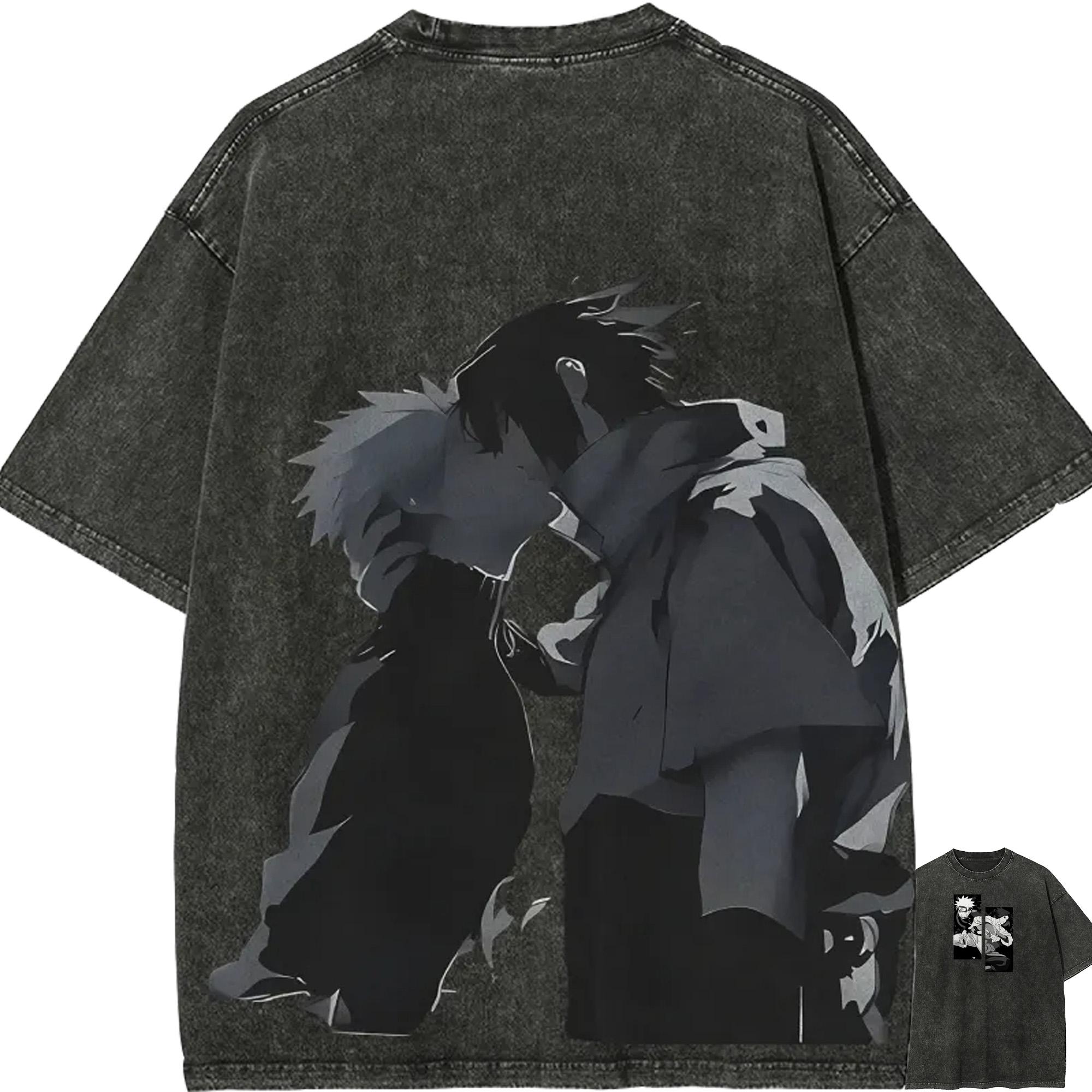 Naruto Sasuke T Shirt Men Acid Wash Anime Manga Kiss Graphic Cotton Streetwear Bond Shinobi Retro Vintage Tee Funny Shirt M