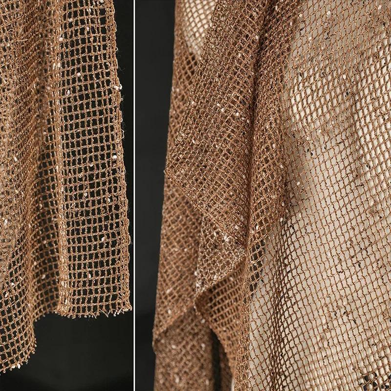140X50Cm Brown Caramel Texture Mesh Fabric Reconstructed Fish Mesh Hollow Out See Through Yarn Dress Clothing Designer Fabric