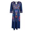 Plus Size Bohemian Dress Sexy V Neck Three Quarter Sleeves Loose Hem with Pockets Retro A Line Ethnic Print
