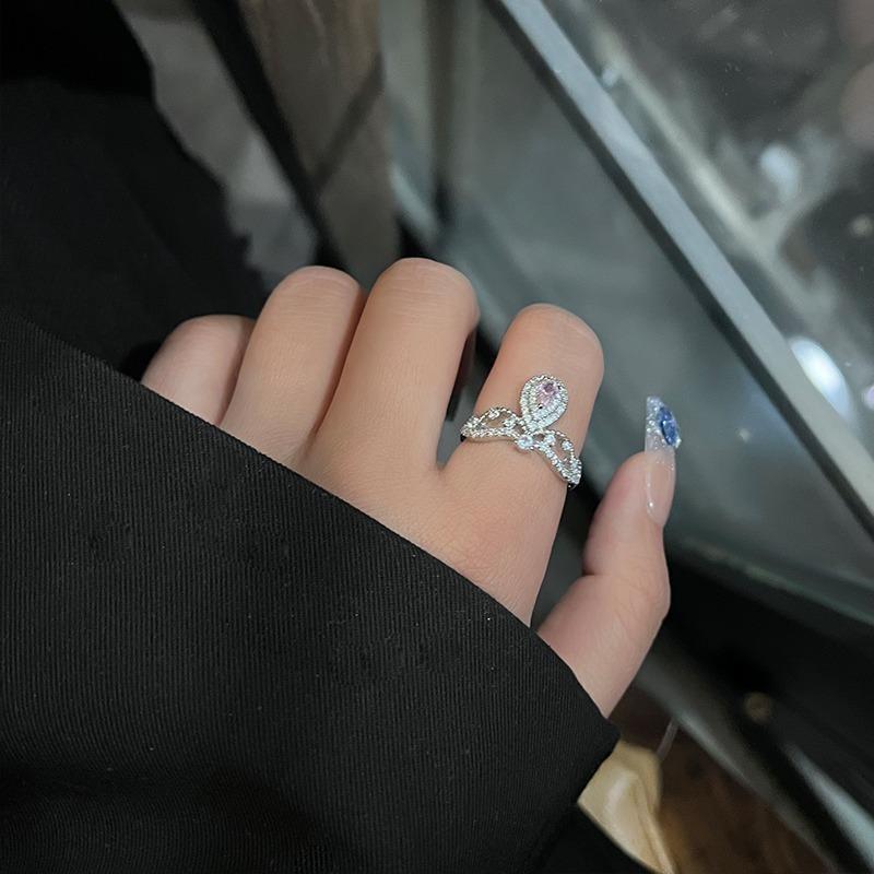 Charming Pink Crown Ring For Women Unique Design Adjustable Copper Fashion Jewelry