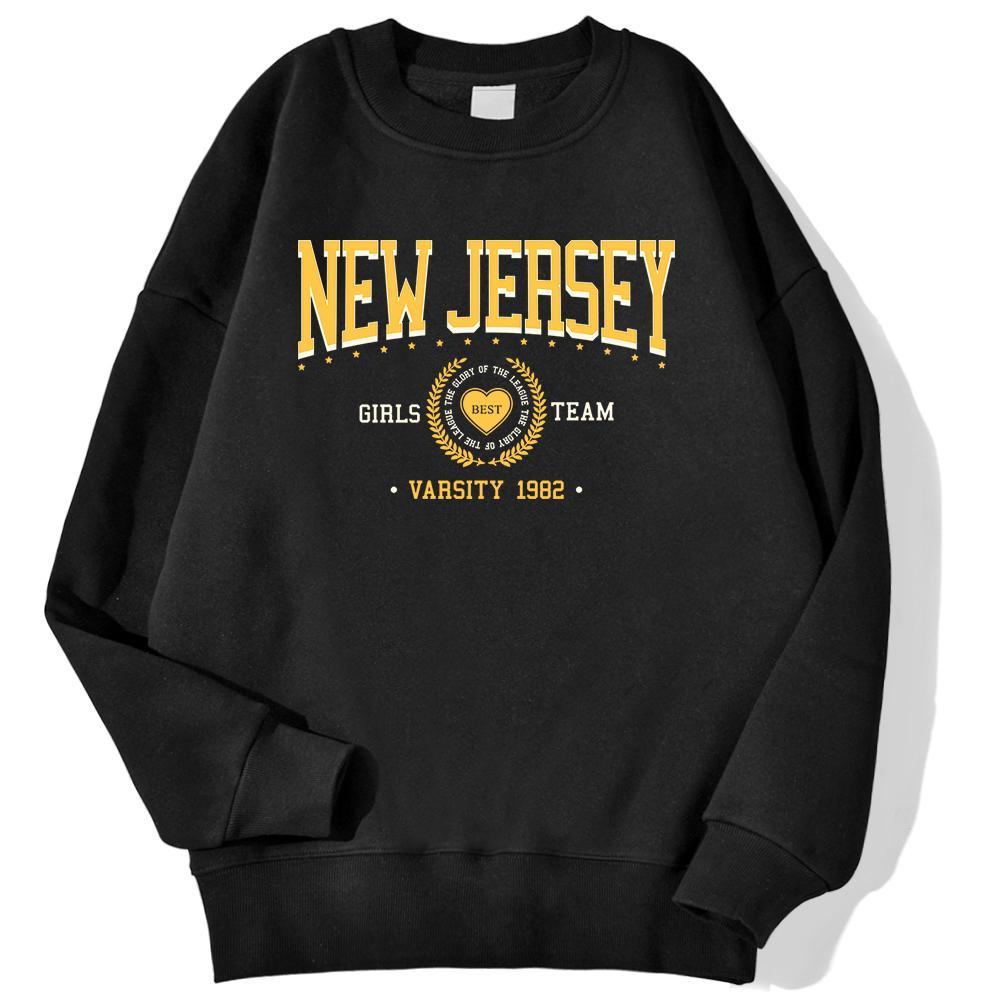 

New Jersey Team Varsity 1982 Printed Man Толстовки Осенние Теплые Повседневные Толстовки Harajuku Свободный Пуловер Модная Флисовая Одежда S чёрный